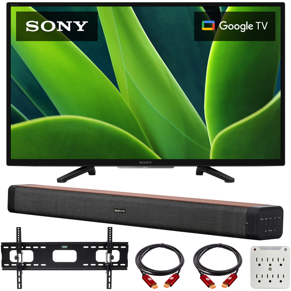 Sony KD32W830K 32-inch W830K HD LED HDR TV with Google TV 2022 Deco Home 60W 2.0 Channel Soundbar, 19"-45" TV Wall Mount Bracket Bundle and 6-Outlet Surge Adapter - image 1 of 12