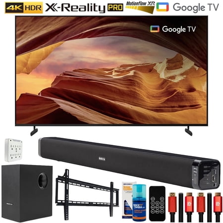 Sony KD75X77L 75 Inch 4K HDR LED Smart TV with Google TV (2023) Bundle with Deco Gear Home Theater Soundbar with Subwoofer, Wall Mount Accessory Kit, 6FT 4K HDMI 2.0 Cables and More