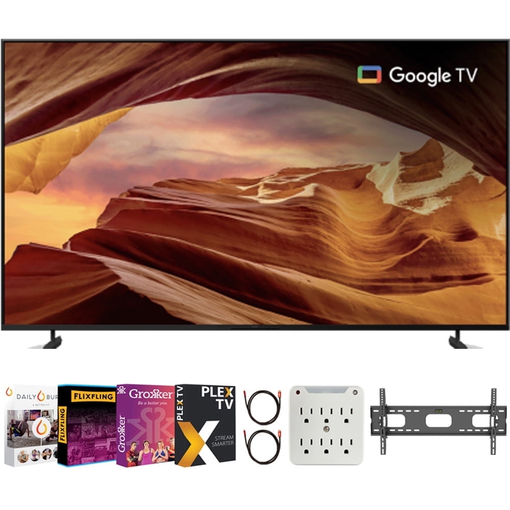 Sony KD75X77L X77L 75 Inch 4K HDR LED Smart TV with Google TV 2023 Bundle with Premiere Movies Streaming + 37-100 Inch TV Wall Mount + 6-Outlet Surge Adapter + 2x 6FT 4K HDMI 2.0 Cable