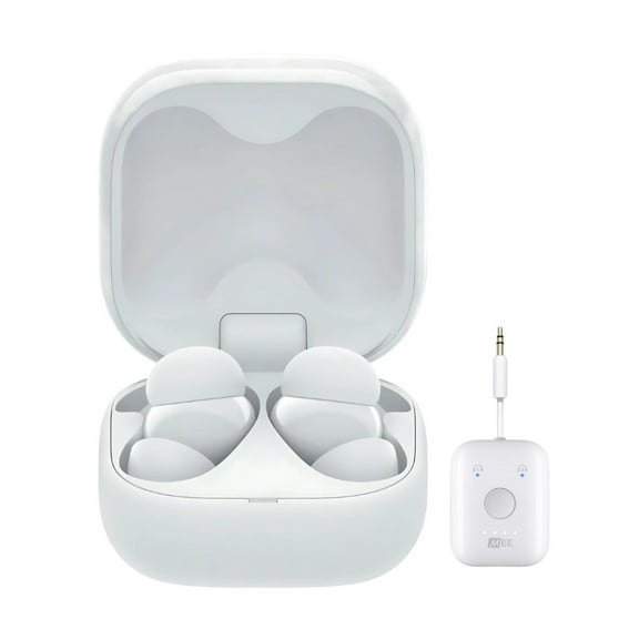 Sony LinkBuds Fit True Wireless Bluetooth Noise Canceling Earbuds (White) Bundle with Bluetooth Audio Transmitter (2 Items)