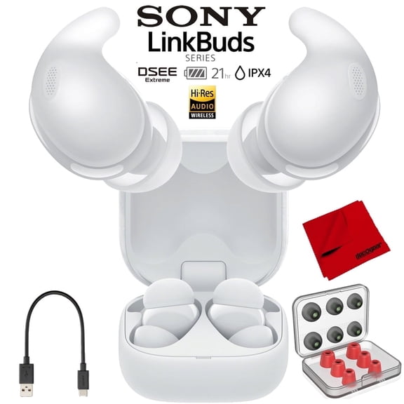 Sony LinkBuds Fit Truly Wireless Noise Cancelling Earbud Headphones (WFLS910N/W) - White Bundle with Deco Essentials 6 Pairs of In-Ear Earbud Tips and More