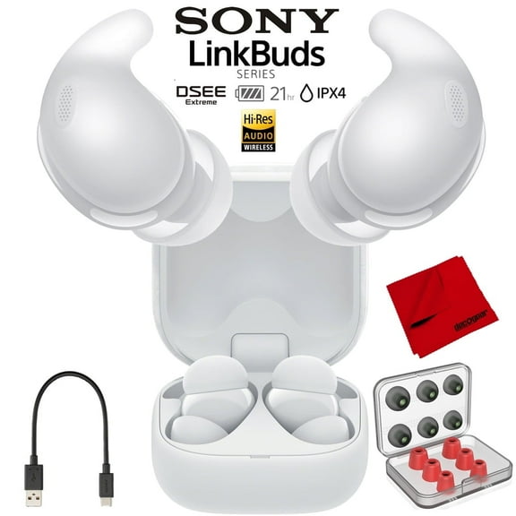 Sony LinkBuds Fit Truly Wireless Noise Cancelling Earbud Headphones (WFLS910N/W) - White Bundle with Deco Essentials 6 Pairs of In-Ear Earbud Tips and More