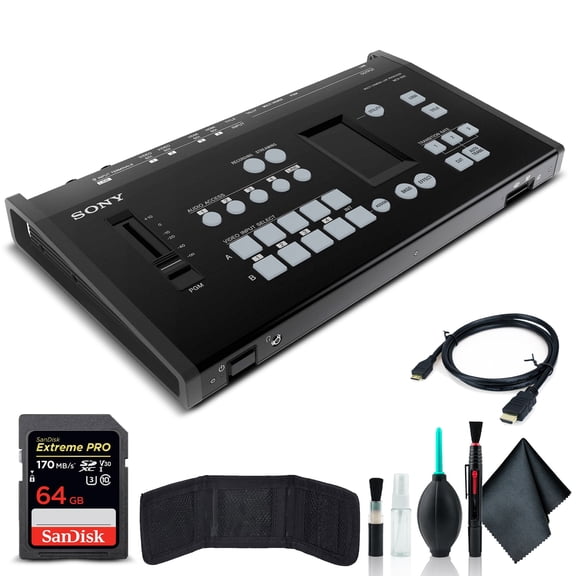 Sony MCX-500 8-Input 4-Video Channel Global Production Streaming/Recording Switcher MCX-500, 64GB Extreme Pro Card, Deluxe Cleaning Set, HDMI Cable, Memory Card Wallet, and More