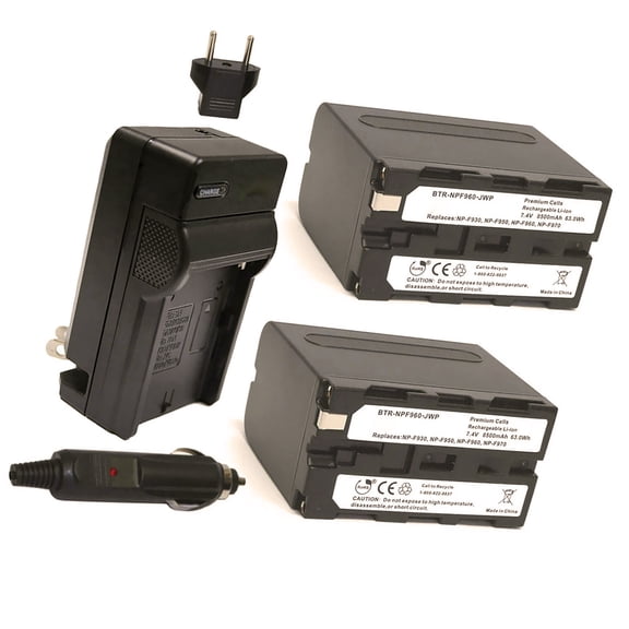 Sony NP-F970 Replacement Battery 8500mAh (2-Pack) with Single Charger