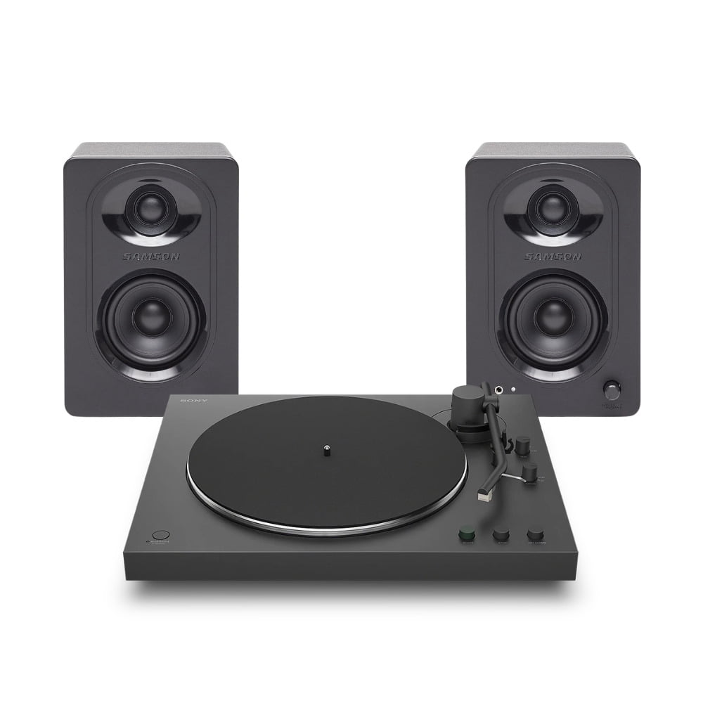 Sony PS-LX3BT Wireless Bluetooth Turntable (2026 Model) Bundle with 3-Inch Powered Pair Studio Monitors (Black) - 2 Items