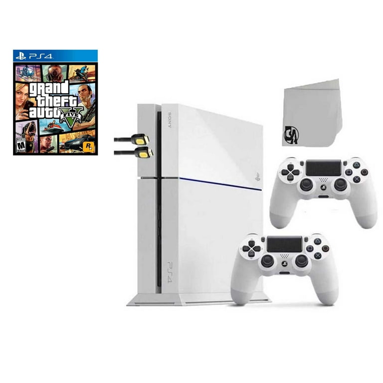 Sony PS4 500GB White Gaming Console with 2 Controller + Grand Theft Auto V  BOLT AXTION Bundle Used