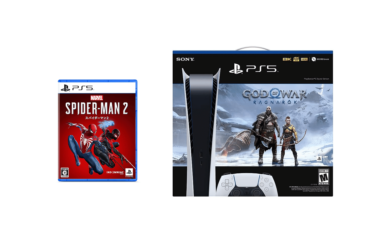 Sony _PS5 Digital Edition Console – White, God of War Ragnarök Bundle + Marvel’s Spider-Man 2 (Physical Game, Multi-Language)