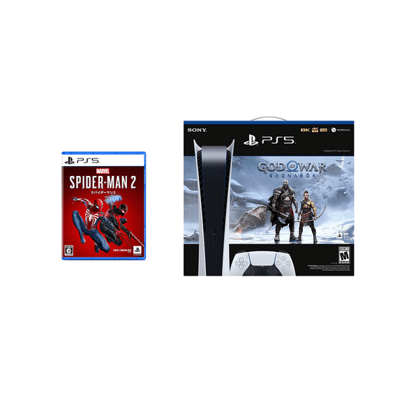 Sony _PS5 Digital Edition Console – White, God of War Ragnarök Bundle + Marvel’s Spider-Man 2 (Physical Game, Multi-Language)