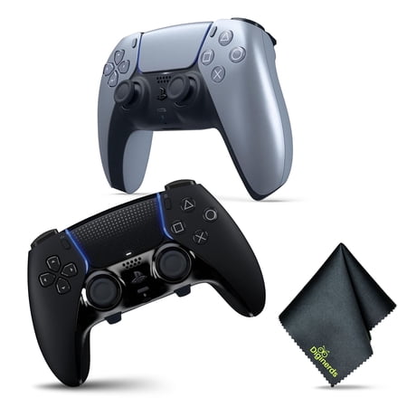 Sony PS5 DualSense Edge Wireless Controller - BLACK + Sony PS5 DualSense Wireless Controller - Silver (Limited Edition) + Microfiber Cleaning Cloth