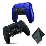 Sony PS5 DualSense Edge Wireless Controller - BLACK + Sony PS5 DualSense Wireless Controller V2 (2024 Model) - Cobalt Blue + Microfiber Cleaning Cloth