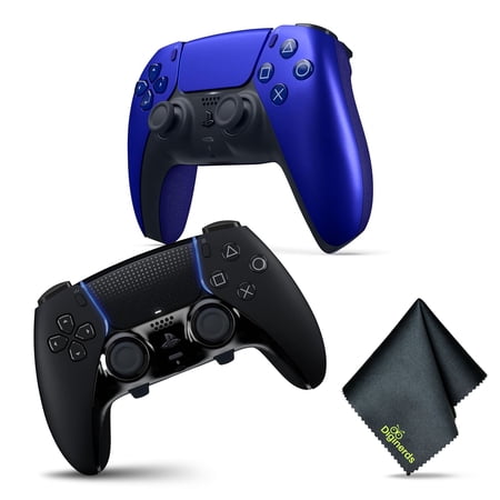 Sony PS5 DualSense Edge Wireless Controller - BLACK + Sony PS5 DualSense Wireless Controller V2 (2024 Model) - Cobalt Blue + Microfiber Cleaning Cloth