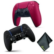 Sony PS5 DualSense Edge Wireless Controller - BLACK + Sony PS5 DualSense Wireless Controller V2 (2024 Model) - Cosmic Red + Microfiber Cleaning Cloth