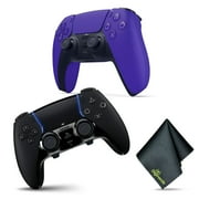 Sony PS5 DualSense Edge Wireless Controller - BLACK + Sony PS5 DualSense Wireless Controller V2 (2024 Model) - Galactic Purple + Microfiber Cleaning Cloth