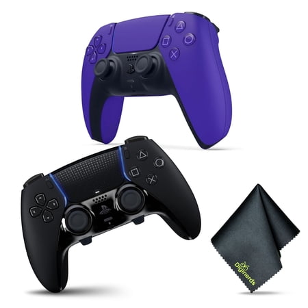 Sony PS5 DualSense Edge Wireless Controller - BLACK + Sony PS5 DualSense Wireless Controller V2 (2024 Model) - Galactic Purple + Microfiber Cleaning Cloth