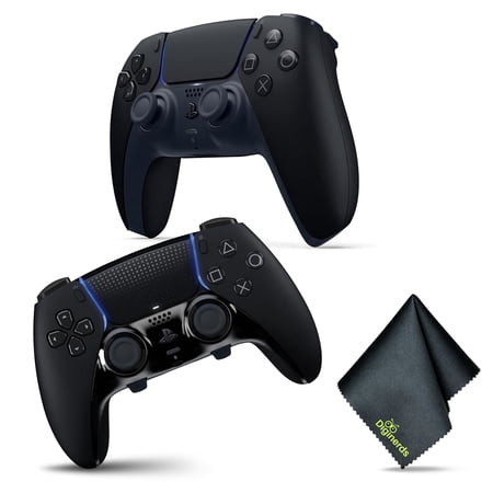 Sony PS5 DualSense Edge Wireless Controller - BLACK + Sony PS5 DualSense Wireless Controller V2 (2024 Model) - Midnight Black + Microfiber Cleaning Cloth