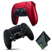 Sony PS5 DualSense Edge Wireless Controller - BLACK + Sony PS5 DualSense Wireless Controller V2 (2024 Model) - Volcanic Red + Microfiber Cleaning Cloth