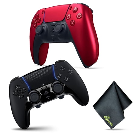 Sony PS5 DualSense Edge Wireless Controller - BLACK + Sony PS5 DualSense Wireless Controller V2 (2024 Model) - Volcanic Red + Microfiber Cleaning Cloth