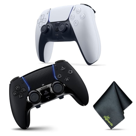 Sony PS5 DualSense Edge Wireless Controller - BLACK + Sony PS5 DualSense Wireless Controller V2 (2024 Model)- White + Microfiber Cleaning Cloth