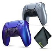 Sony PS5 DualSense Wireless Controller - Chroma Indigo + Sony PS5 DualSense Wireless Controller - Silver (Limited Edition) + Microfiber Cleaning Cloth