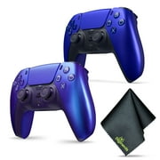 Sony PS5 DualSense Wireless Controller - Chroma Indigo + Sony PS5 DualSense Wireless Controller V2 (2024 Model) - Cobalt Blue + Microfiber Cleaning Cloth