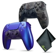 Sony PS5 DualSense Wireless Controller - Chroma Indigo + Sony PS5 DualSense Wireless Controller V2 (2024 Model)- Grey Camo + Microfiber Cleaning Cloth