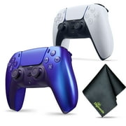Sony PS5 DualSense Wireless Controller - Chroma Indigo + Sony PS5 DualSense Wireless Controller V2 (2024 Model)- White + Microfiber Cleaning Cloth