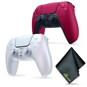 Sony PS5 DualSense Wireless Controller - Chroma Pearl + Sony PS5 DualSense Wireless Controller Cosmic Red + Microfiber Cleaning Cloth