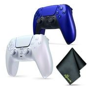 Sony PS5 DualSense Wireless Controller - Chroma Pearl + Sony PS5 DualSense Wireless Controller V2 (2024 Model) - Cobalt Blue + Microfiber Cleaning Cloth