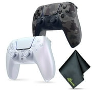 Sony PS5 DualSense Wireless Controller - Chroma Pearl + Sony PS5 DualSense Wireless Controller V2 (2024 Model)- Grey Camo + Microfiber Cleaning Cloth