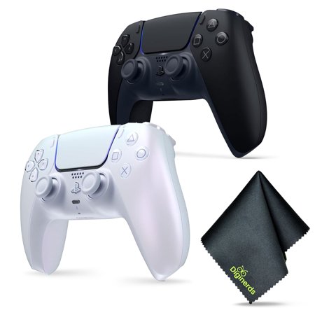 Sony PS5 DualSense Wireless Controller - Chroma Pearl + Sony PS5 DualSense Wireless Controller V2 (2024 Model) - Midnight Black + Microfiber Cleaning Cloth