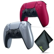 Sony PS5 DualSense Wireless Controller - Silver (Limited Edition) + Sony PS5 DualSense Wireless Controller - Cosmic Red + Microfiber Cleaning Cloth