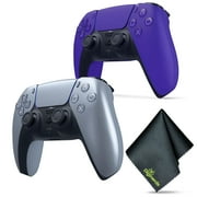 Sony PS5 DualSense Wireless Controller - Silver (Limited Edition) + Sony PS5 DualSense Wireless Controller V2 (2024 Model) - Galactic Purple + Microfiber Cleaning Cloth