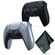Sony PS5 DualSense Wireless Controller - Silver (Limited Edition) + Sony PS5 DualSense Wireless Controller V2 (2024 Model) - Midnight Black + Microfiber Cleaning Cloth