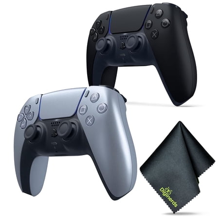 Sony PS5 DualSense Wireless Controller - Silver (Limited Edition) + Sony PS5 DualSense Wireless Controller V2 (2024 Model) - Midnight Black + Microfiber Cleaning Cloth