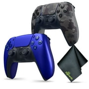 Sony PS5 DualSense Wireless Controller V2 (2024 Model) - Cobalt Blue + Sony PS5 DualSense Wireless Controller V2 (2024 Model)- Grey Camo + Microfiber Cleaning Cloth