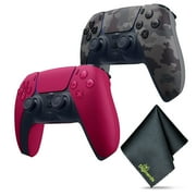 Sony PS5 DualSense Wireless Controller V2 (2024 Model) - Cosmic Red + Sony PS5 DualSense Wireless Controller V2 (2024 Model)- Grey Camo + Microfiber Cleaning Cloth
