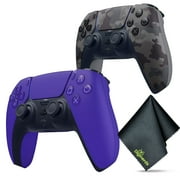 Sony PS5 DualSense Wireless Controller V2 (2024 Model) - Galactic Purple + Sony PS5 DualSense Wireless Controller V2 (2024 Model)- Grey Camo + Microfiber Cleaning Cloth