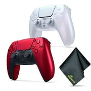 Sony PS5 DualSense Wireless Controller V2 (2024 Model) - Volcanic Red + Sony PS5 DualSense Wireless Controller - Chroma Pearl + Microfiber Cleaning Cloth