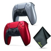 Sony PS5 DualSense Wireless Controller V2 (2024 Model) - Volcanic Red + Sony PS5 DualSense Wireless Controller - Silver (Limited Edition) + Microfiber Cleaning Cloth