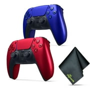 Sony PS5 DualSense Wireless Controller V2 (2024 Model) - Volcanic Red + Sony PS5 DualSense Wireless Controller V2 (2024 Model) - Cobalt Blue + Microfiber Cleaning Cloth