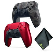 Sony PS5 DualSense Wireless Controller V2 (2024 Model) - Volcanic Red + Sony PS5 DualSense Wireless Controller V2 (2024 Model)- Grey Camo + Microfiber Cleaning Cloth