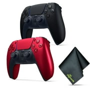 Sony PS5 DualSense Wireless Controller V2 (2024 Model) - Volcanic Red + Sony PS5 DualSense Wireless Controller V2 (2024 Model) - Midnight Black + Microfiber Cleaning Cloth