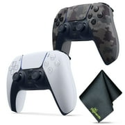 Sony PS5 DualSense Wireless Controller V2 (2024 Model)- White + Sony PS5 DualSense Wireless Controller V2 (2024 Model)- Grey Camo + Microfiber Cleaning Cloth