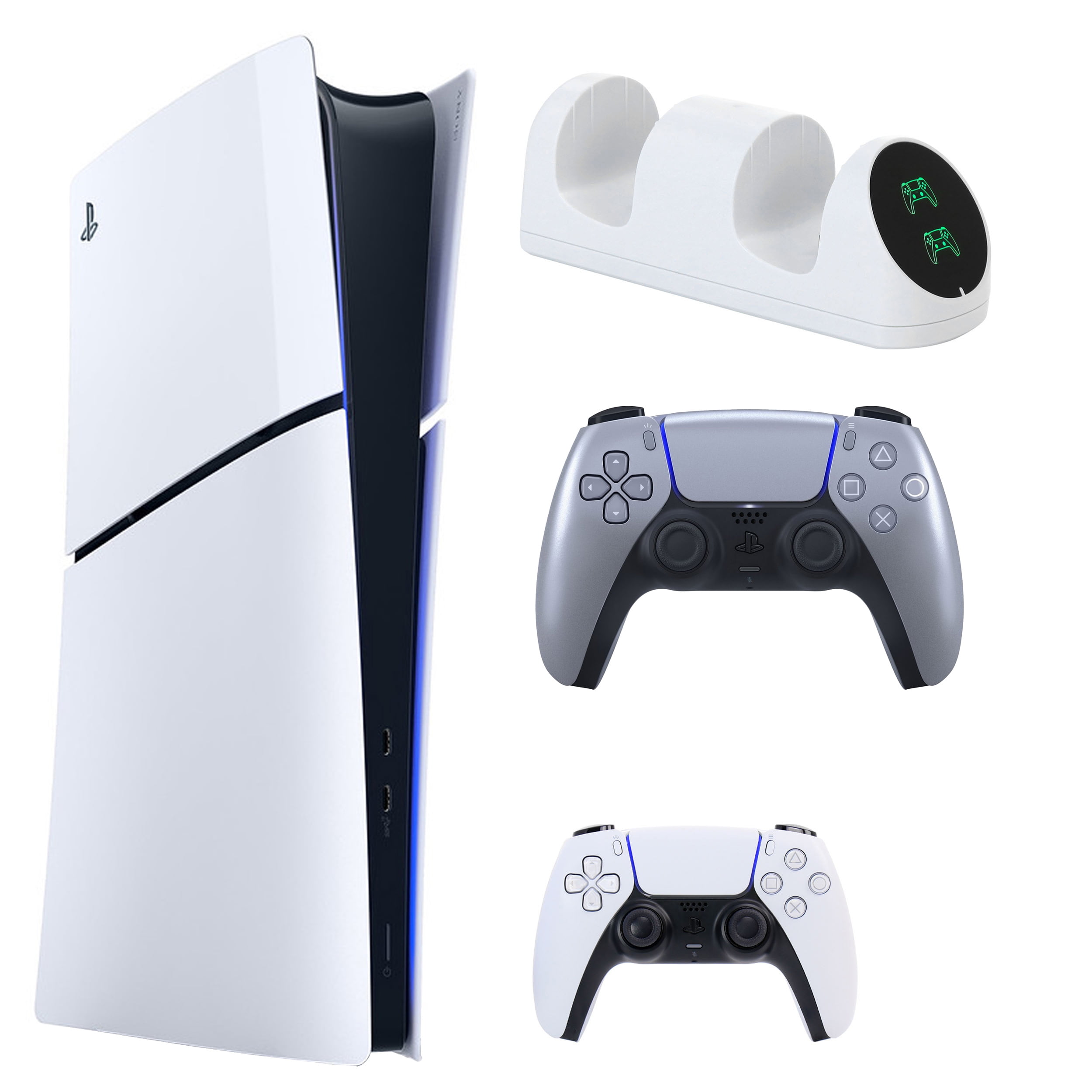Sony PS5 Slim Digital with Extra Silver Dualsense Controller and Dual Charging Dock