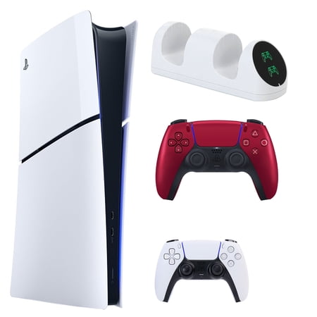 Sony PS5 Slim Digital with Extra Volcanic Red DualSense Controller and Dual Charging Dock