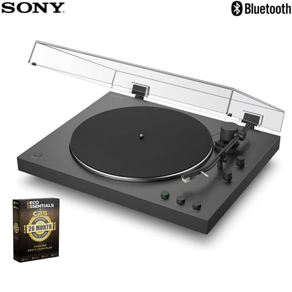 Sony PSLX3BT Full Auto Playback Turntable with Bluetooth Connectivity Black Bundle with Deco Essentials 2YR CPS Enhanced Protection Pack
