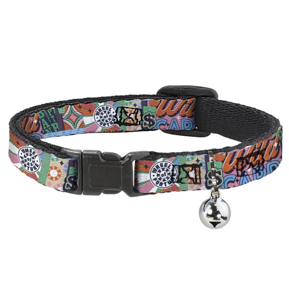 Sony Pictures Cat Collar, Breakaway Collar with Bell, Wheel of Fortune Logo and Wild Card Collage Multi Color, 8.5 to 12 Inches 0.5 Inch Wide