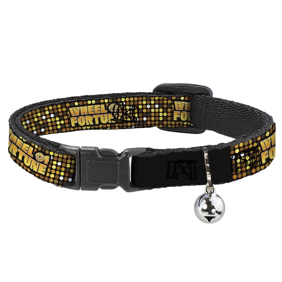 Sony Pictures Cat Collar, Breakaway Collar with Bell, Wheel of Fortune Title Logo Sequin Dots Black Oranges Yellow, 8.5 to 12 Inches 0.5 Inch Wide