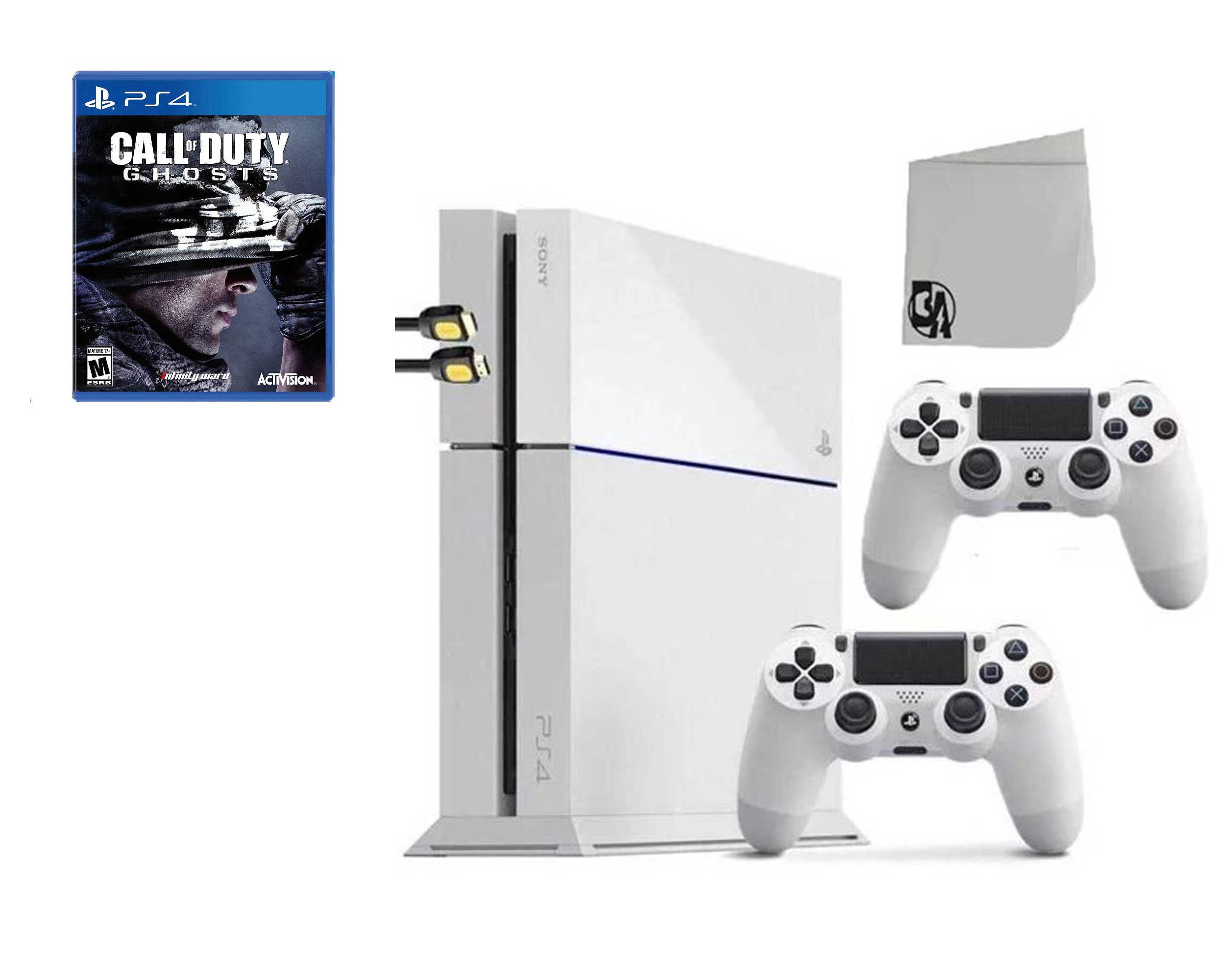 Sony PlayStation 4 500GB Gaming Console White with Call of Duty Ghosts BOLT  AXTION Bundle Used 