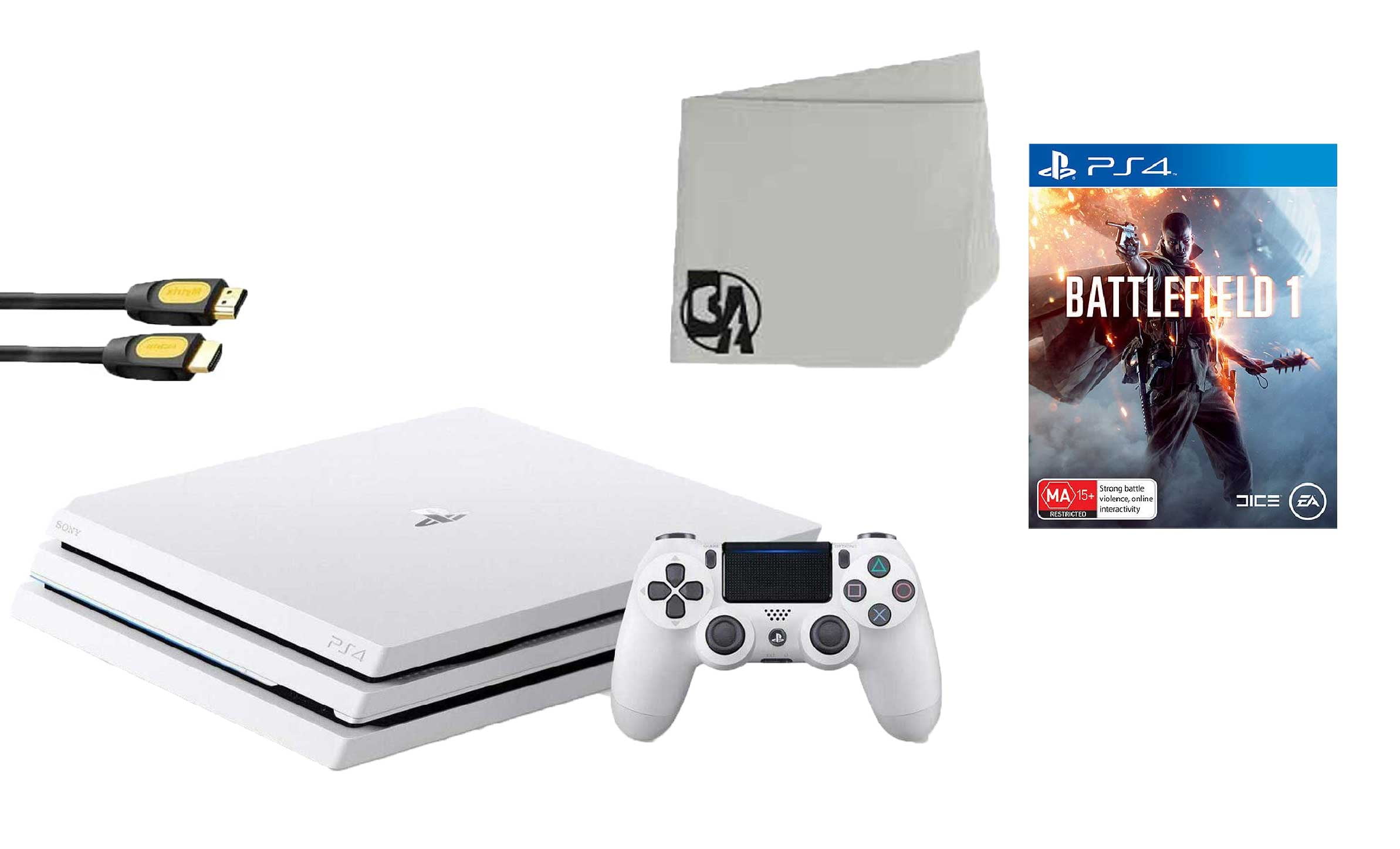 Sony PlayStation 4 PRO Glacier 1TB Gaming Console White with Battlefield 1  BOLT AXTION Bundle Like New